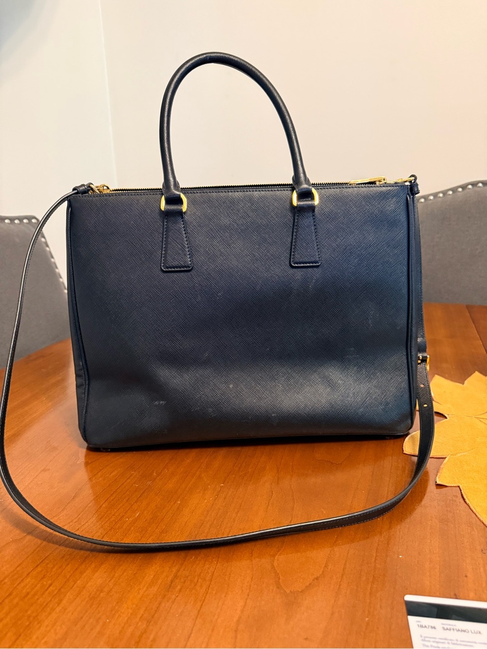 Classic Structured Navy Leather Tote Handbag, comes with dust bag